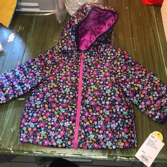 Jumping Beans NWT Multicolor Floral Puffer Coat Size 12M - Picture 1 of 6